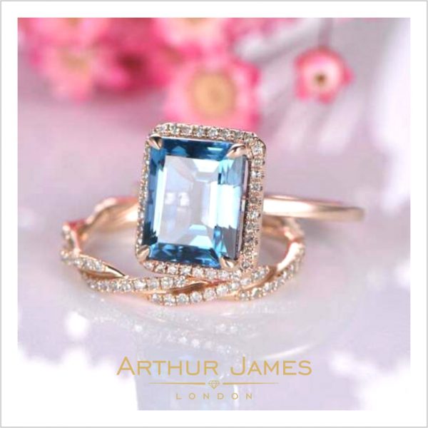 Emerald Cut London Blue Topaz Diamond Ladies Ring