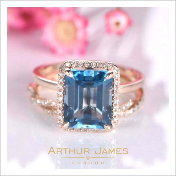 Emerald Cut London Blue Topaz Diamond Ladies Ring