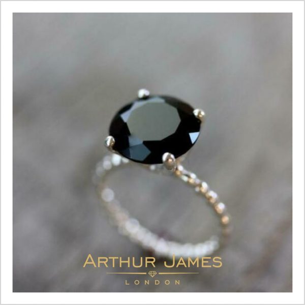 Round Cut Black Solitaire Diamond Ladies Cocktail Ring