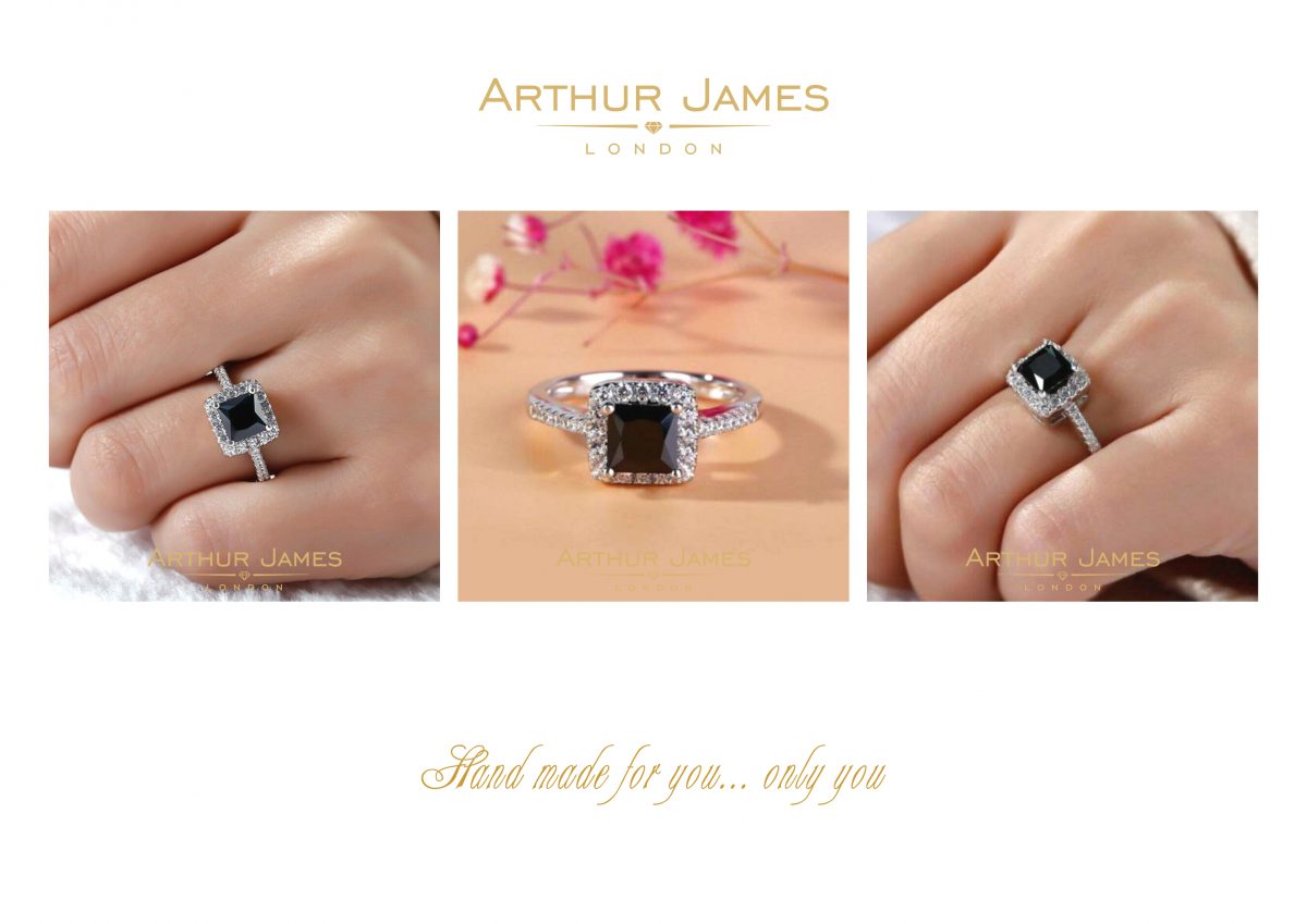 Princess Cut Black Diamond Halo Ladies Ring