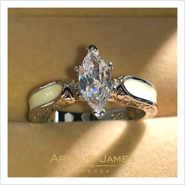 Marquise Cut White Diamond Solitaire Ladies Ring