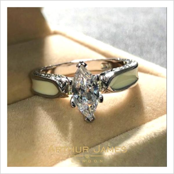 Marquise Cut White Diamond Solitaire Ladies Ring