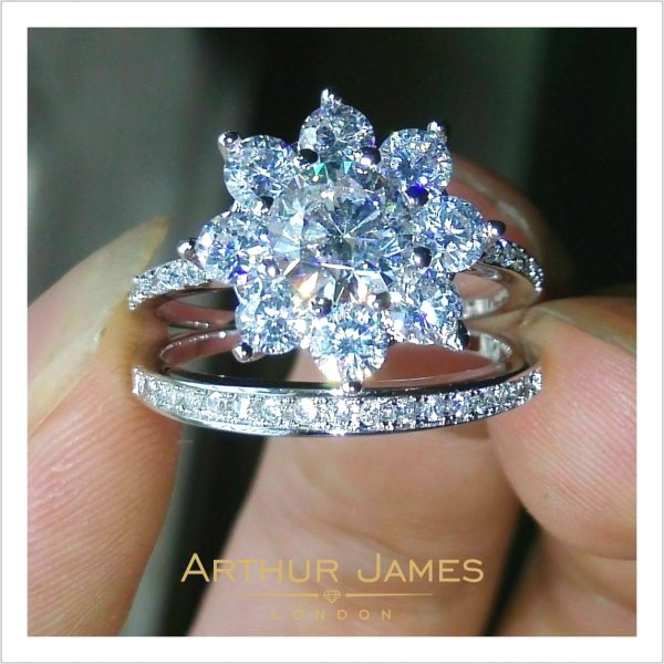 Moissanite Round Cut Ladies Bridal Halo Ring Set