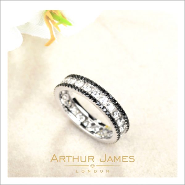 Black & White Diamond Full Eternity Ladies Band Ring