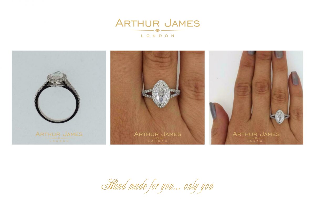 Marquise Cut Diamond Split Shank Halo Ladies Ring