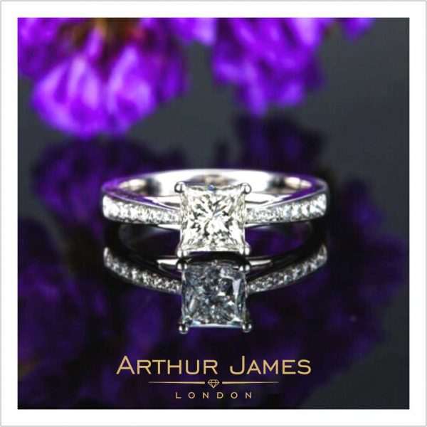 Princess Cut White Lab Diamond Ladies Ring