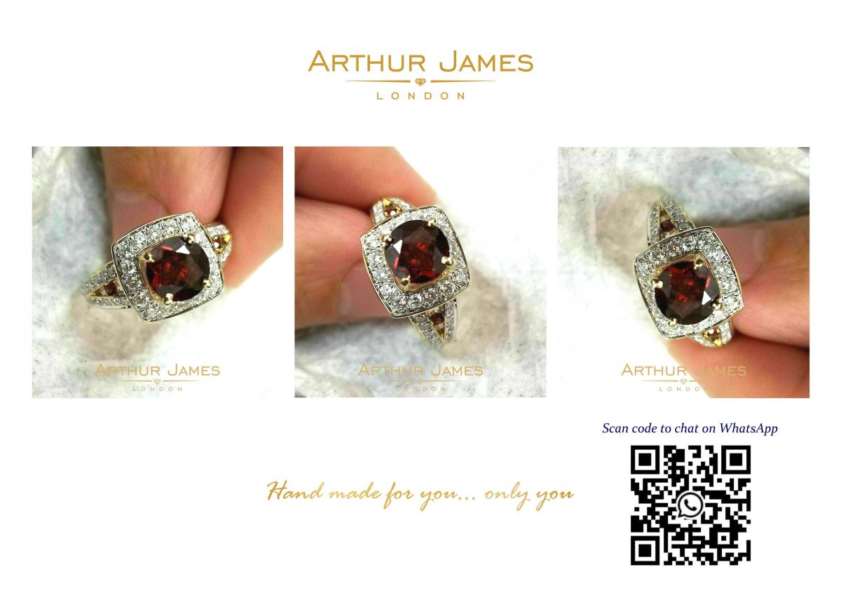 Red Almandine Garnet Round Diamond Ladies Ring