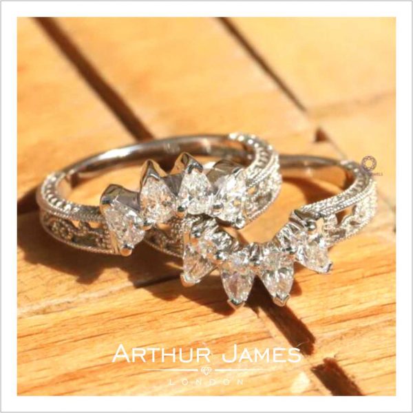 Pear Cut Diamond Art Deco Filigree Ladies Band Ring