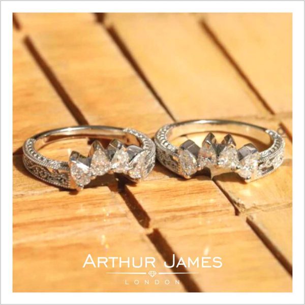 Pear Cut Diamond Art Deco Filigree Ladies Band Ring