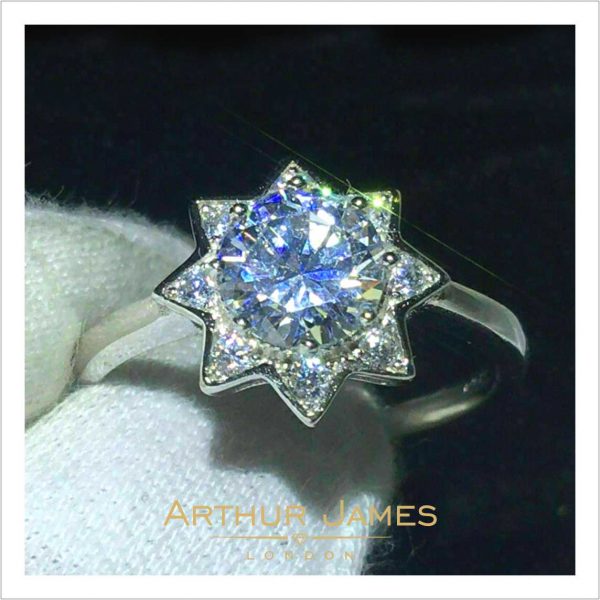 Halo Star Round Moissanite Diamond Ladies Ring