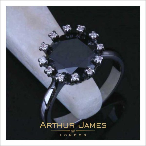 Round Cut Black Diamond Solitaire Ladies Ring