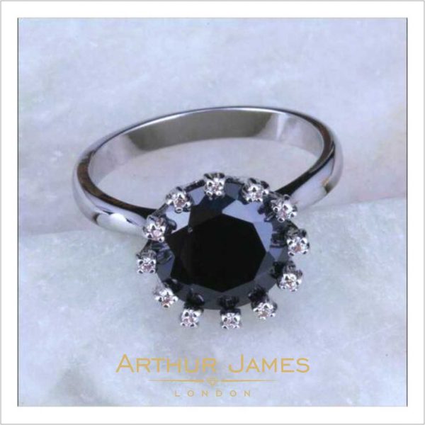 Round Cut Black Diamond Solitaire Ladies Ring