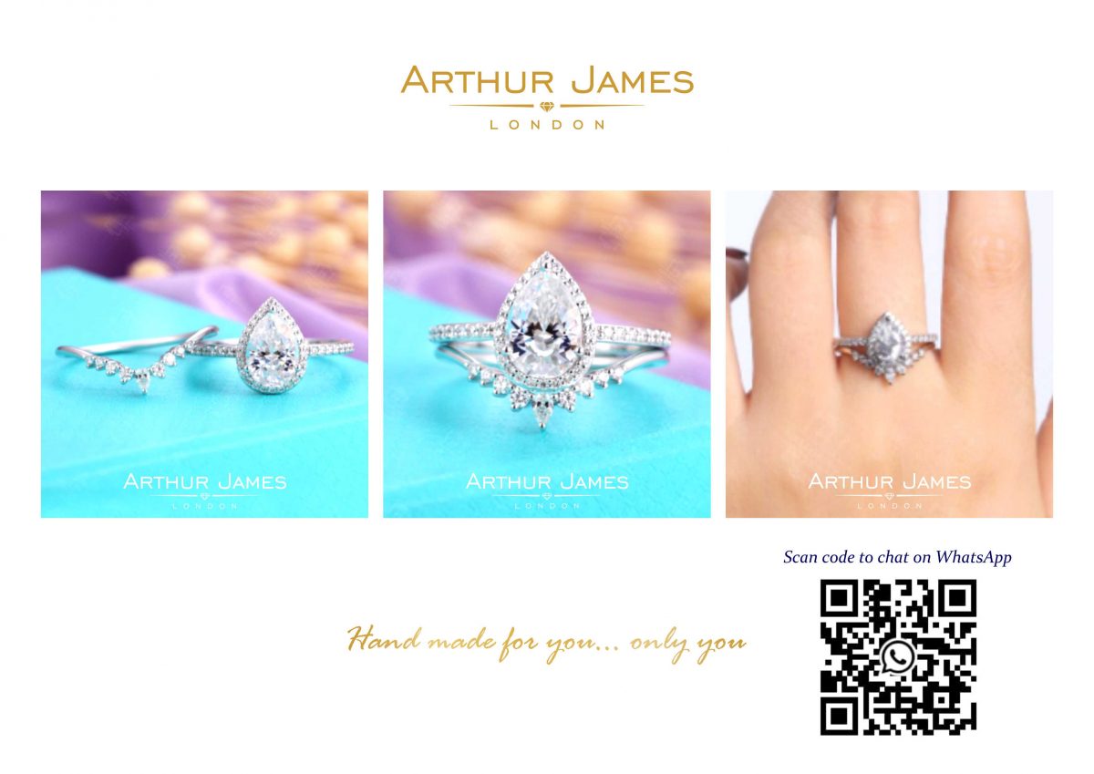 Pear Cut Moissanite Diamond Ladies Bridal Halo Ring Set