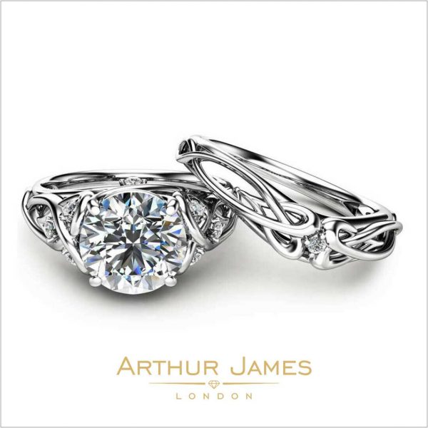 Round Cut Diamond White Gold Bridal Ladies Celtic Ring