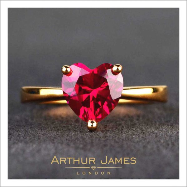 Heart Cut Red Ruby Diamond Women's Ring