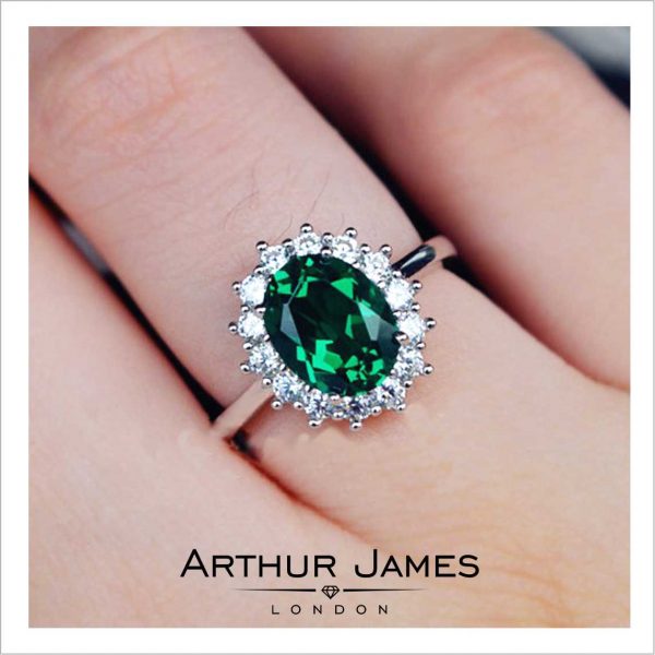 Oval Cut Green Emerald Diamond Halo Women's Ring