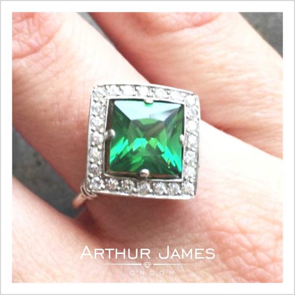 Princess Cut Green Emerald Diamond Ladies Ring
