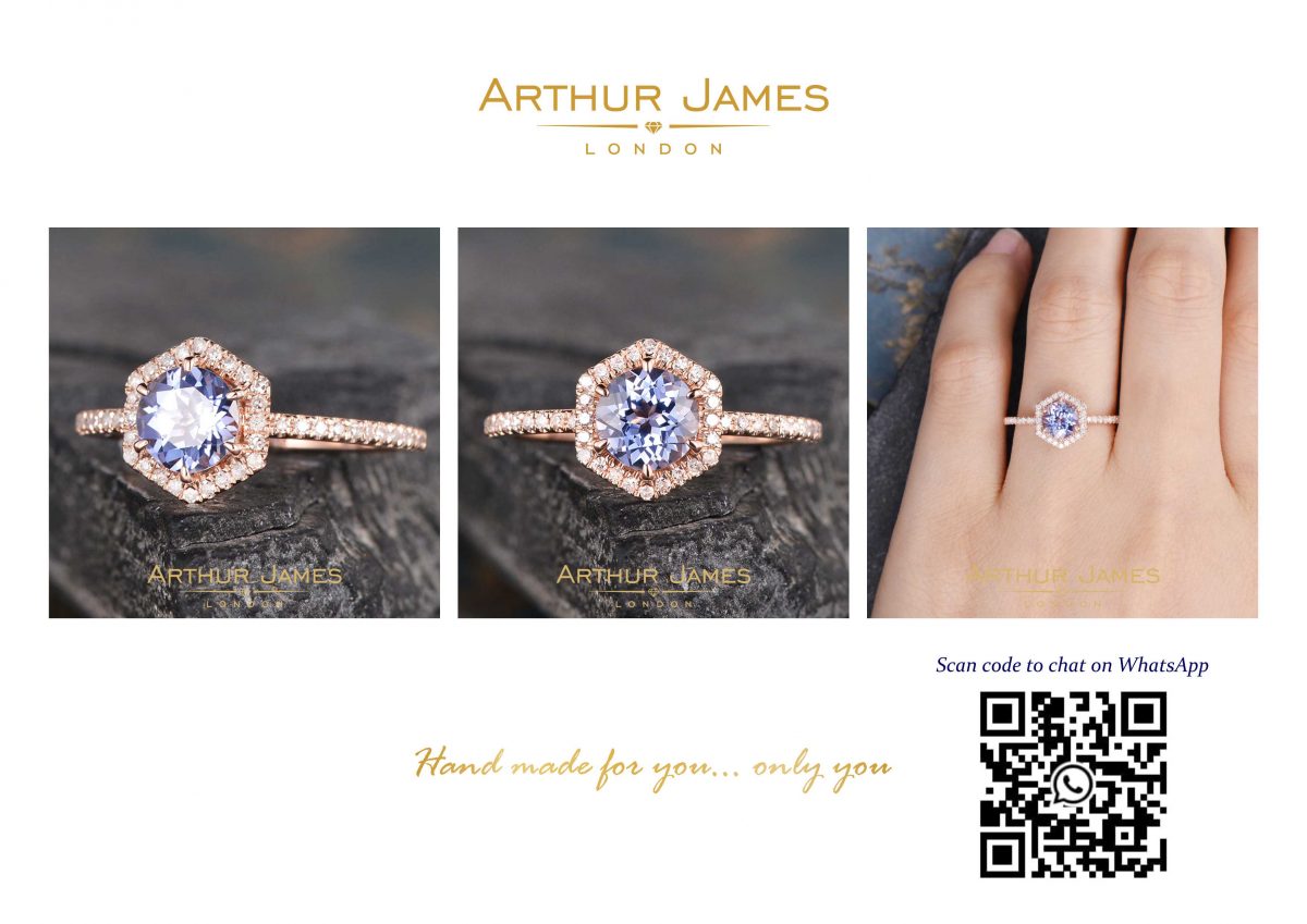 Round Cut Sapphire Diamond Hexagon Shape Ladies Ring