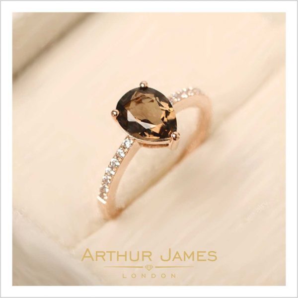 Pear Cut Smoky Quartz Diamond Ladies Ring