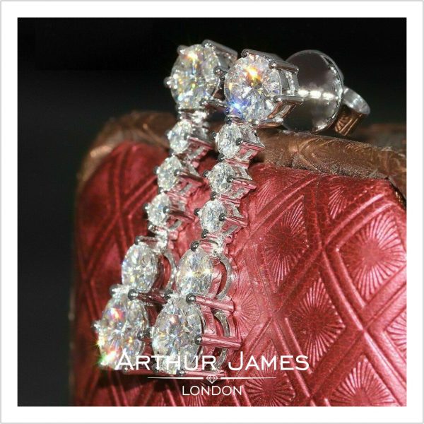 Round White Diamond Tennis Drop Dangle Ladies Earrings