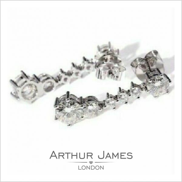 Round White Diamond Tennis Drop Dangle Ladies Earrings