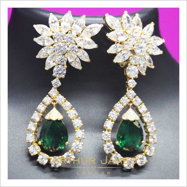 Green Emerald Antique Chandelier Cabochon Cut Ladies Earrings