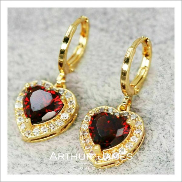 Heart Cut Red Garnet Diamond Ladies Dangler Earrings