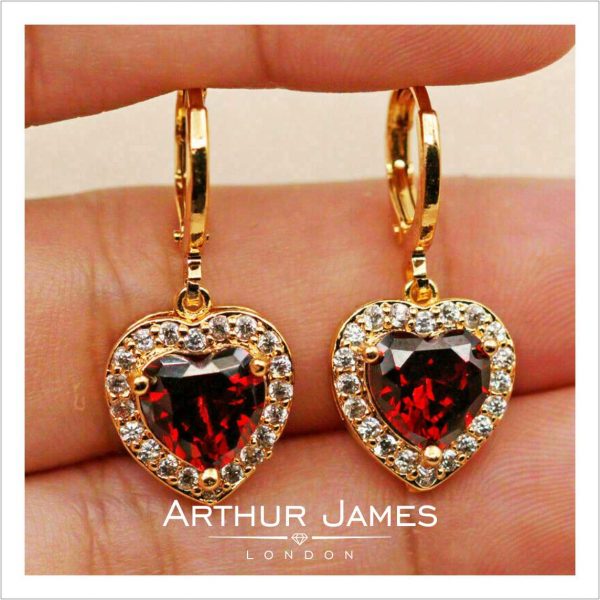 Heart Cut Red Garnet Diamond Ladies Dangler Earrings
