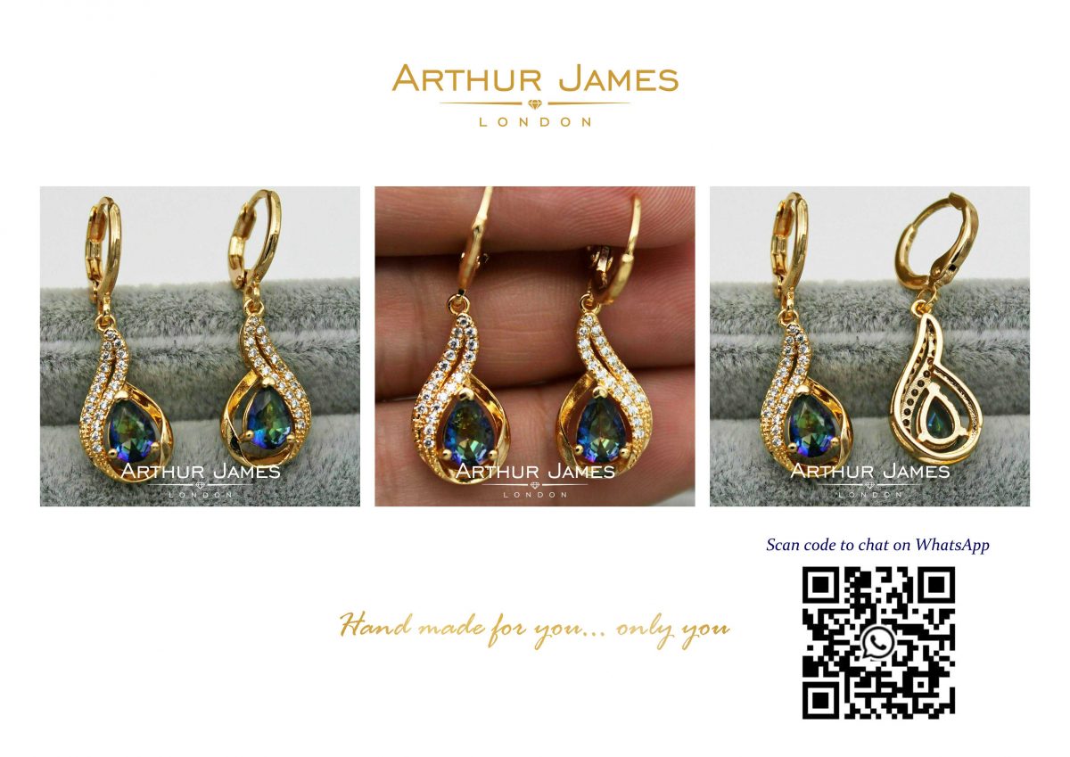 Blue Alexandrite Pear Cut Diamond Drop Dangler Earrings