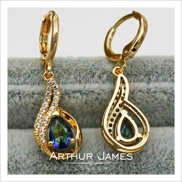 Blue Alexandrite Pear Cut Diamond Drop Dangler Earrings