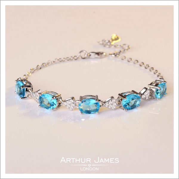 Oval Cut Blue Topaz Diamond Ladies Bracelet