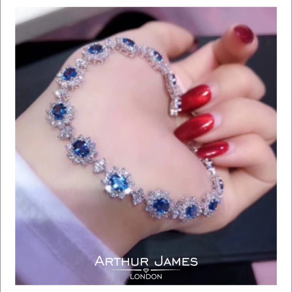 Blue Topaz Oval Cut Tennis Ladies Bracelet