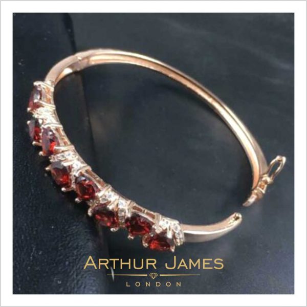Heart Cut Red Garnet Diamond Ladies Bangle Bracelet