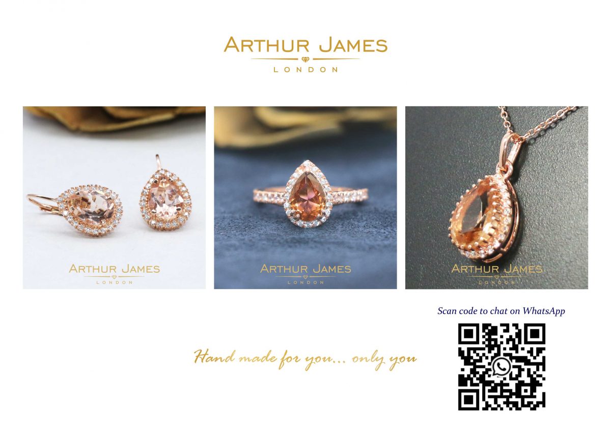 Women's Morganite Diamond Pendant Ring & Earrings Jewelry Set