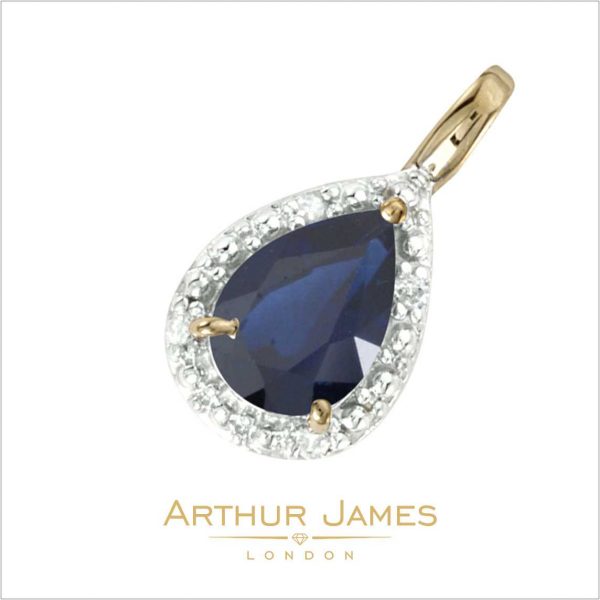 Pear Cut Blue Sapphire Tear Drop Shape Ladies Pendant