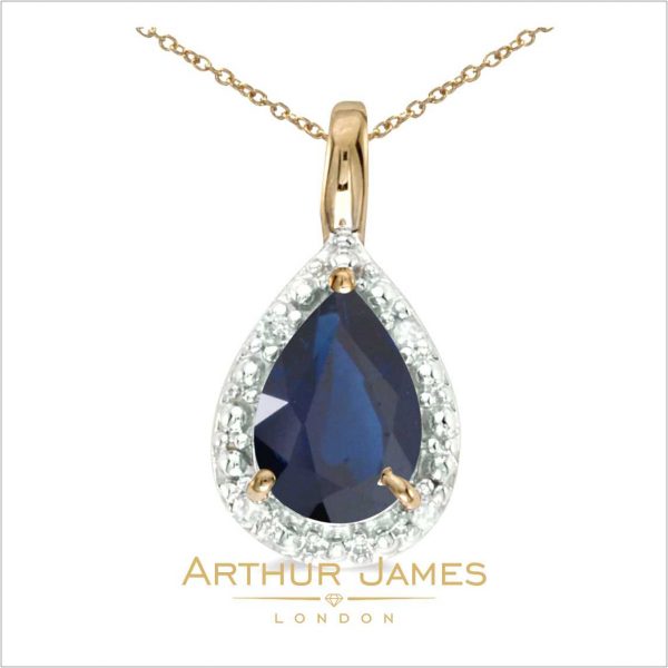 Pear Cut Blue Sapphire Tear Drop Shape Ladies Pendant
