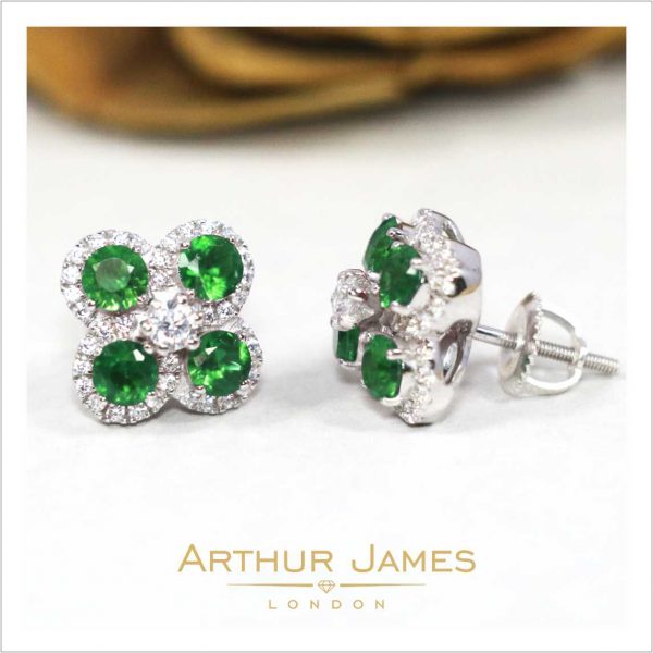 Flower Style Green Emerald Diamond Ladies Earrings
