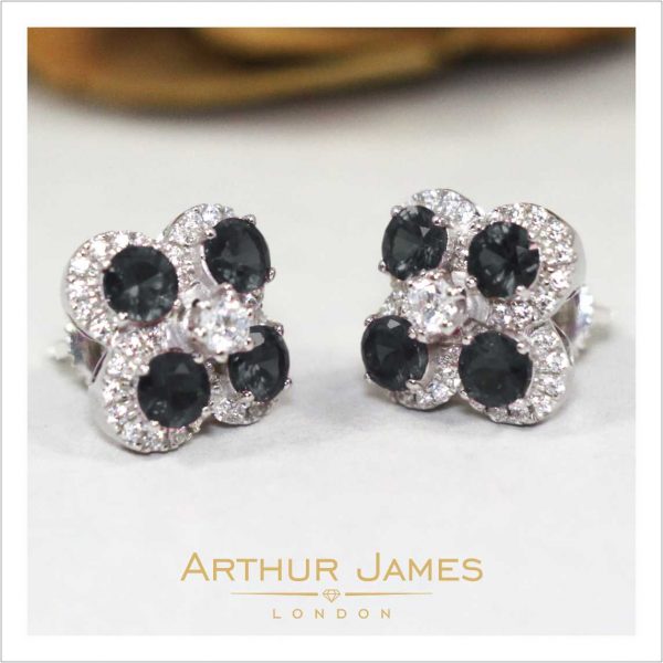 Jet Black Round Cut Diamond Stud Ladies Earrings