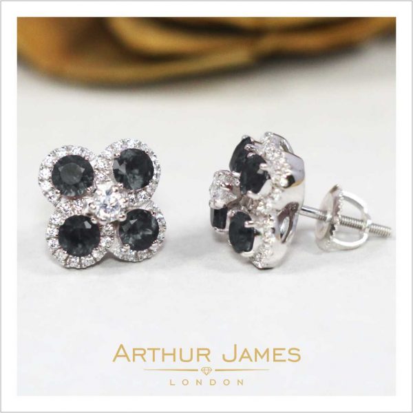 Jet Black Round Cut Diamond Stud Ladies Earrings