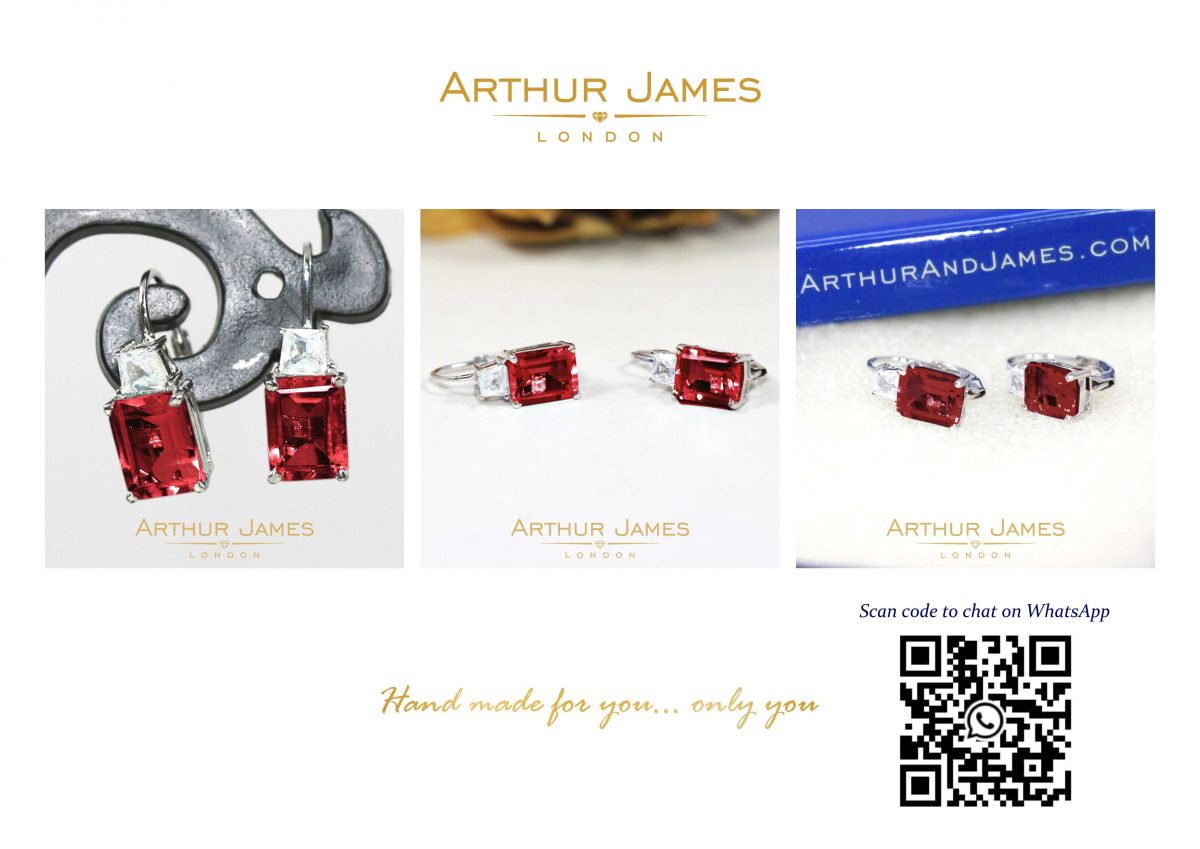 Red Ruby Emerald Cut Diamond Dangler Ladies Earrings