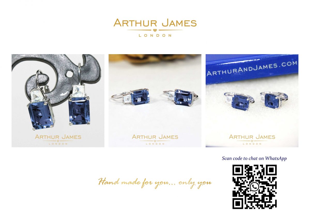 Blue Sapphire Emerald Cut Diamond Ladies Earrings