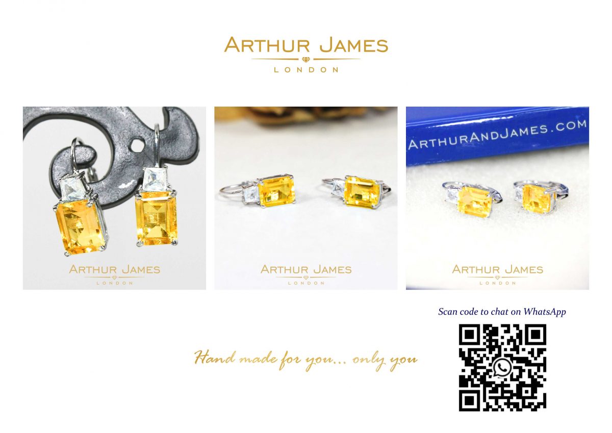 Yellow Citrine Diamond White Gold Dangler Ladies Earrings